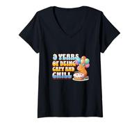 Donna 9 Anni Capy Bday Cute Capybara Kids 9th Birthday Party Maglietta con Collo a V