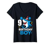 Donna 9 Anni Ragazzi Bambini JawSome Shark 9th Nine Year Birthday Maglietta con Collo a V