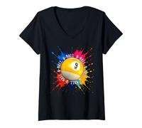 Donna 9-Ball Pool Ball Artistic Paint Splash Art Maglietta con Collo a V
