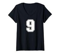 Donna 9 Number Nine Team Sports Graphic Varsity Matching Maglietta con Collo a V