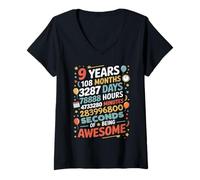 Donna 9 Years 108 Months 3287 Days Of Being Awesome Anniversario Maglietta con Collo a V