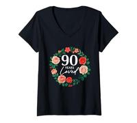 Donna 90 Anni Loved Rose Flower 90 Anni Donne 90° Compleanno Maglietta con Collo a V