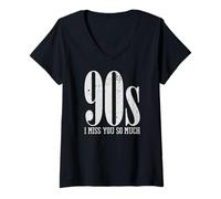 Donna 90s I Miss You So Much Distressed Nostalgia Quote Maglietta con Collo a V