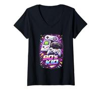 Donna 90's Kid Retro Gaming Controller Nostalgia Gamer Design Maglietta con Collo a V