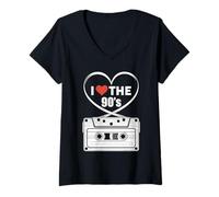Donna 90s Nostalgia Cassette Cuore Retro I Love The 90s Maglietta con Collo a V