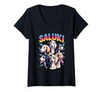 Donna 90s Vintage Saluki Dog Persian Greyhound Maglietta con Collo a V