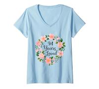 Donna 94 Years Loved Floral 94th Birthday Design for Mom Grandma Maglietta con Collo a V