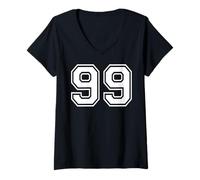 Donna 99 Numero Ninety-Nine Team Sports Graphic Matching Varsity Maglietta con Collo a V