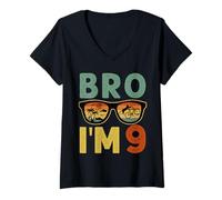 Donna 9th Birthday Boy Bro I'm 9 Year Old Kids Nine Bday Maglietta con Collo a V