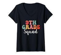 Donna 9th Grade Squad Retro Groovy Men Women First Day of School Maglietta con Collo a V