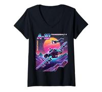Donna A-10 Warthog Jet Graphic Anni '80 Synth Wave Graphic Maglietta con Collo a V