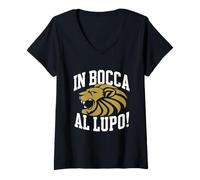 Donna A Bocca al Lupo! - Portafortuna con Espressione Italiana Maglietta con Collo a V