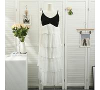 Donna a Contrasto Lungo Vestito Canotta Bretelle Sottili Strati Spiaggia Vacanza