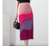 Donna a Contrasto Midi Spacco Sul Retro Nappa Alto Elastico Vita Matita Dritto