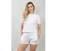 Donna a Costine con Bottoni Maglietta e Pantaloncini Set Lounge Molly Mae Estate