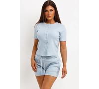 Donna a Costine con Bottoni Maglietta e Pantaloncini Set Lounge Molly Mae Estate