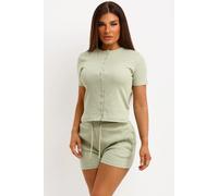 Donna a Costine con Bottoni Maglietta e Pantaloncini Set Lounge Molly Mae Estate