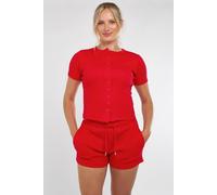 Donna a Costine con Bottoni Maglietta e Pantaloncini Set Lounge Molly Mae Estate