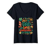 Donna A Dad Who Loves Christmas In Luglio Estate Xmas Family Men Maglietta con Collo a V