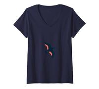 Donna A flat colorful silhouette of a bird mid-flight Maglietta con Collo a V