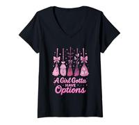 Donna A Girl Gotta Have Options Pastel Witch Broom Kawaii Hallowee Maglietta con Collo a V