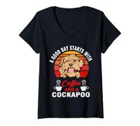 Donna A Good Day Starts with Coffee And A Cockapoo Dog Lovers Maglietta con Collo a V