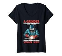 Donna A Grinder And Paint Make Me The Welder I Ain't - Maglietta con Collo a V