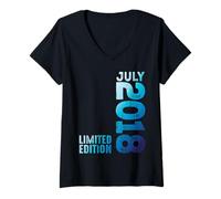 Donna A luglio 2018, Anno 2018, retrò, 2018, Vintage, 2018 Maglietta con Collo a V