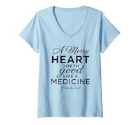 Donna A Merry Heart Medicine Scripture Bibbia Versi Proverbi 17:22 Maglietta con Collo a V