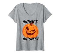 Donna A metà strada per Halloween Maglietta con Collo a V