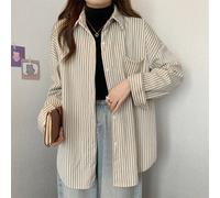 Donna a Righe Velluto Coste Giacca Camicia Top Sciolto Camicetta Lungo Maniche