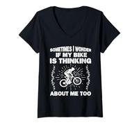 Donna A volte mi chiedo se la mia bici divertente amante della mountain bike Maglietta con Collo a V