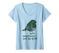 Donna A Volte STO zitto, Small Bird Relief Maglietta con Collo a V