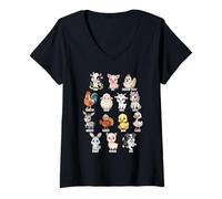 Donna A-Z Cute Farm Animals Alphabet Cartoon Collection Ragazzo Ragazza Maglietta con Collo a V