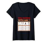 Donna AAC Consapevolezza Comunicazione Alternativa Si Giù con AAC Maglietta con Collo a V