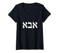 Donna Abba Padre Lettere Ebraiche papà Biblico Israele Versetto Biblico Maglietta con Collo a V