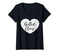 Donna Abbigliamento a Forma di Cuore di Formaggio alla griglia - Design Carino per Gli Amanti dei Formaggi Maglietta con Collo a V