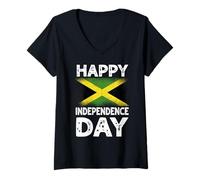 Donna Abbigliamento Bandiera giamaicana Happy Independence Day Maglietta con Collo a V