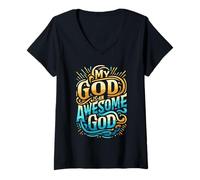 Donna Abbigliamento Cristiano ispiratore My God is an Awesome God Maglietta con Collo a V