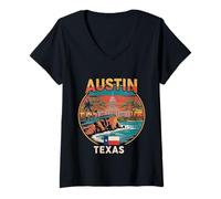 Donna Abbigliamento da Viaggio Austin City Skyline Texas Star Maglietta con Collo a V