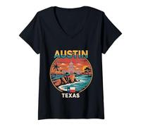 Donna Abbigliamento da Viaggio Austin City Skyline Texas Star Maglietta con Collo a V