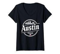 Donna Abbigliamento da Viaggio Austin City Skyline Texas Star Maglietta con Collo a V