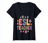 Donna Abbigliamento Inglese Seconda Lingua Educatore Maglietta con Collo a V