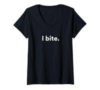 Donna Abbigliamento introverso Divertente I Bite Simple Maglietta con Collo a V