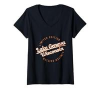 Donna Abbigliamento retrò Athletic Lake Geneva WI Maglietta con Collo a V