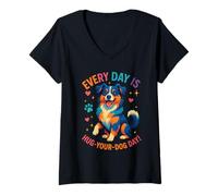Donna Abbraccia Il Tuo Cane Australian Shepherd Maglietta con Collo a V