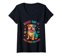 Donna Abbraccia Il Tuo Cane Bulldog Maglietta con Collo a V