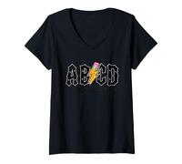 Donna ABCD Ritorno a Scuola ABCD Maglietta con Collo a V
