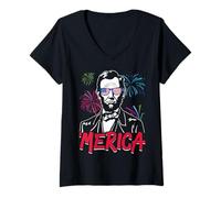 Donna Abe Lincoln Merica Maglietta con Collo a V