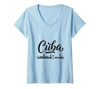 Donna Abiti per Le Vacanze di Viaggio di Cuba Skyline Maglietta con Collo a V